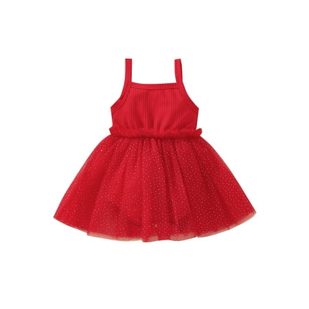 

Yejaeka Toddler Baby Romper Causal Dots Print Sleeveless Ribbed Bodysuit with Tulle Skirt 0-18M