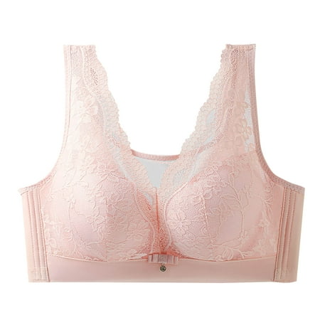 Gnurob on Sale Women s Lace No Underwire Bra Full Coverage Push Up Bralette Beauty Back Smoothing Bras Padded Wireless Bralettes Clearance 03-Pink 36/80CD