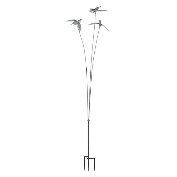 Continental Art Center 19926 Tall Rustic Three Hummingbirds Garden Stake - Green