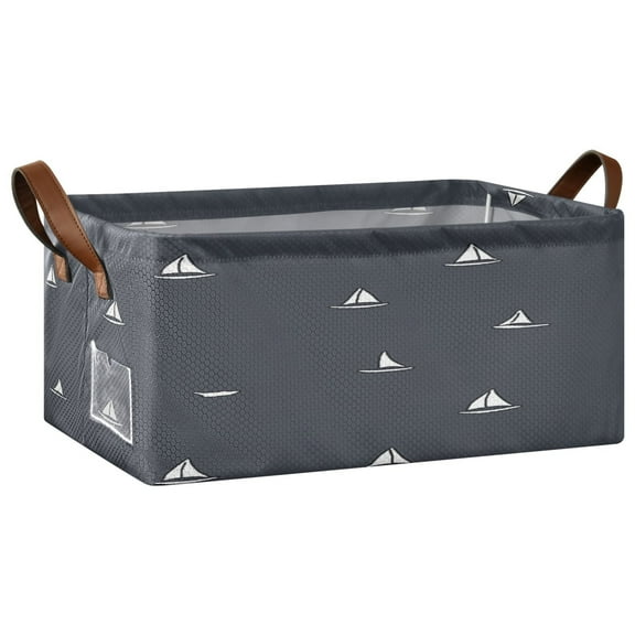 Dark Blue Sailboats Open Home Storage Bins Foldable Metal Frame Shelf Baskets 16.9x11.4x7.7in Water-Resistant