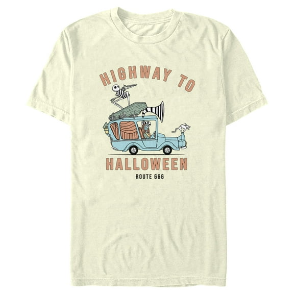 Men's The Nightmare Before Christmas Jack and Sally Highway to Halloween  Graphic Tee Beige 3X Large