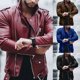 thumbnail image 5 of Mens Retro Leather Jacket Motorcycle Stand Collar Biker Coat Zip Up Outwear Top, 5 of 8