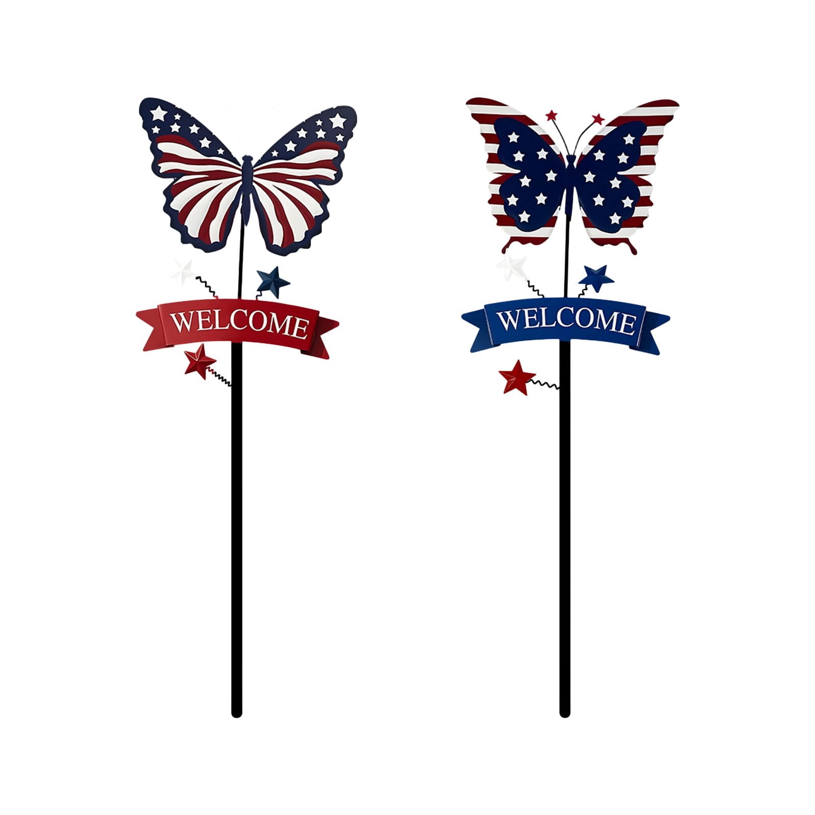 ERTZAE 2Pc Patriotic Garden Stake,15.74" Patriotic Butterfly Welcome Yard Stake,4Th Of July Decorations Outdoor,Usa Lawn Porch Yard Sign,Red White Blue Independence Anniversary Memorial Day Decor