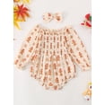 thumbnail image 3 of Baby Girls Christmas Romper Santa Gingerbread Long Sleeve Ruched Bodysuit Headband Set Newborn Fall Winter Clothes, 3 of 8