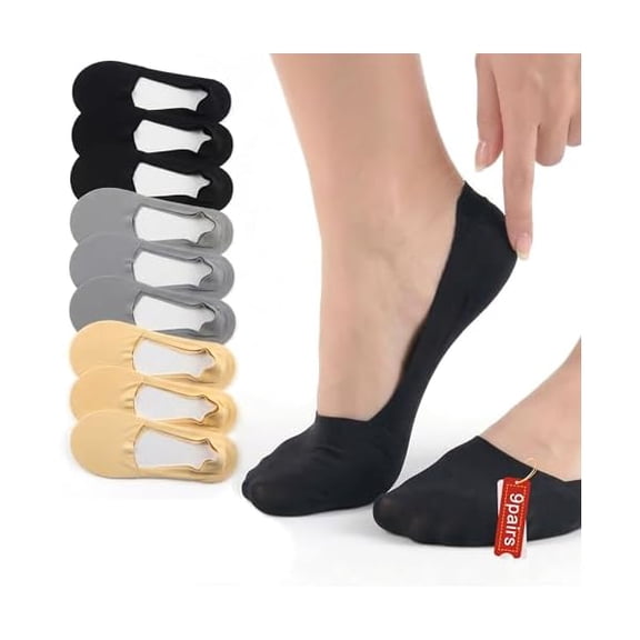 Eryueer No Show Socks Womens Non Slip Low Cut Invisible Liner Footies Thin Silk Socks for Flats 9 Pairs
