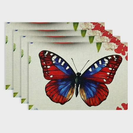 

Pratyus Butterfly Theme 4pcs Linen Cloth Table Mats Set for Dining Home Decor Heat Resistant Easy to Clean 18x12in