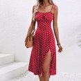thumbnail image 2 of UVEASISHA Summer Dresses for Women Polka Dot Print Midi Dresses Side Split Sleeveless Adjustable Spaghetti Strap Sundress Red S, 2 of 8