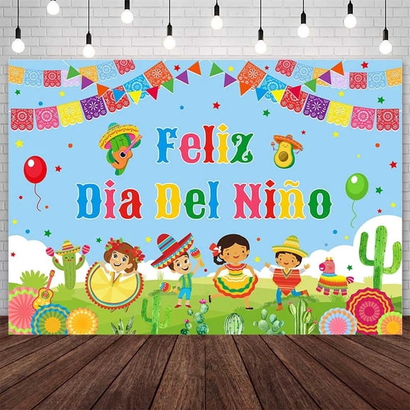 Feliz Dia Del Niño Backdrop Children's Day in Mexico Photography Background Mexican Cactus Donkey Balloon School Classroom Party Decorations Banner Supplies Photo Booth Props