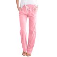 thumbnail image 6 of Mrat Hiking Pants Women Full Length Pants Fashion Ladies Summer Casual Loose Cotton and Linen High Waisted Trousers Solid Color Drawstring Elastic Waist Loose Long Pants with Pocket Pink_E XS, 6 of 6