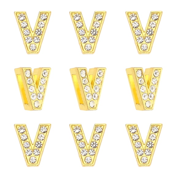 30pcs Letter Charm, Rhinestone Letter Charm Crystal Alphabet Wristbands Pendant for Leather Collar Necklace, Golden, V