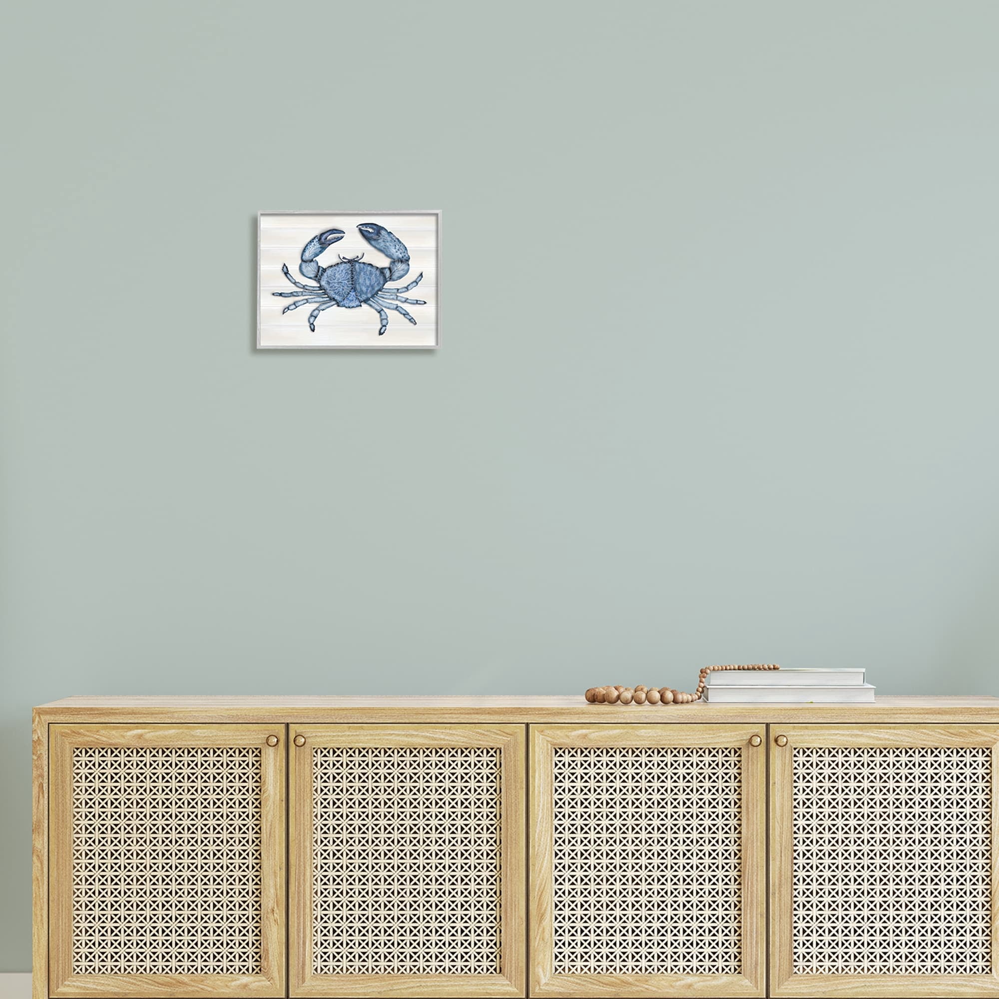 Stupell Industries Detailed Blue Crab Grainy Pattern Aquatic Botanicals Graphic Art Gray Framed Art Print Wall Art, Design by Darlene Seale