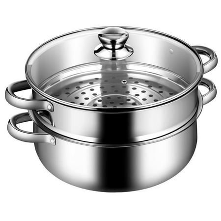

9.5 QT 2 Tier Stainless Steel Steamer Pot Cookware Boiler w/ Tempered Glass Lid