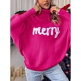 thumbnail image 2 of EYIIYE Chandails de Noël pour Femmes à Manches Longues Col Roulé Pull Tricoté Broderie Lettre Pull Décontracté Confortable, 2 of 9