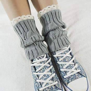 Lacey Leg Warmer Boot Knit Socks light grey