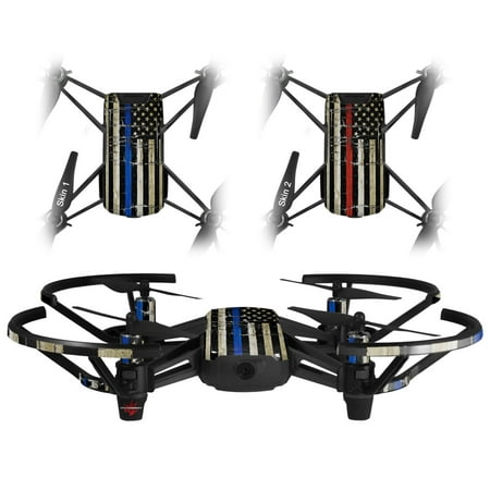 Skin Decal Wrap 2 Pack for DJI Ryze Tello Drone Painted Faded Cracked Blue Line Stripe USA American Flag DRONE NOT INCLUDED