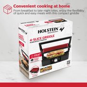 Holstein Housewares 4-Slice Electric Griddle with Adjustable Temperature Control, Cool-Touch Handle, Non-Stick Surface, Indicator Lights, and Spacious Cooking Area – Ideal for Pancakes, Eggs, More,