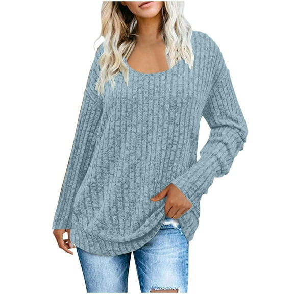 Long Sleeve Shirts for Women Tunic Tops for Women Loose Fit Dressy Crew Neck Pullover Basic Sweaters for Women