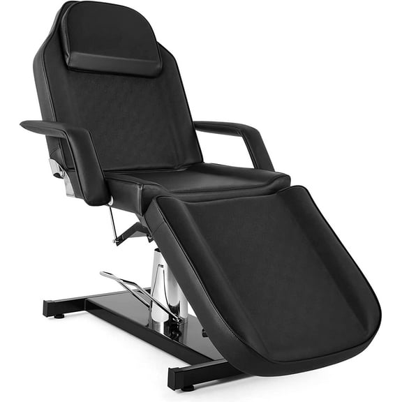 OmySalon Hydraulic Tattoo Chair Esthetician Bed, Multi-Purpose 3-Section Facial Bed Table, Adjustable Beauty Salon Spa Massage Beauty Equipment, Black