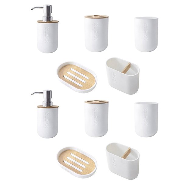 Juego de baño de bambú, 10 Uds., escobilla de baño H, cepillo de dientes, dispensador de vidrio, plato de baño