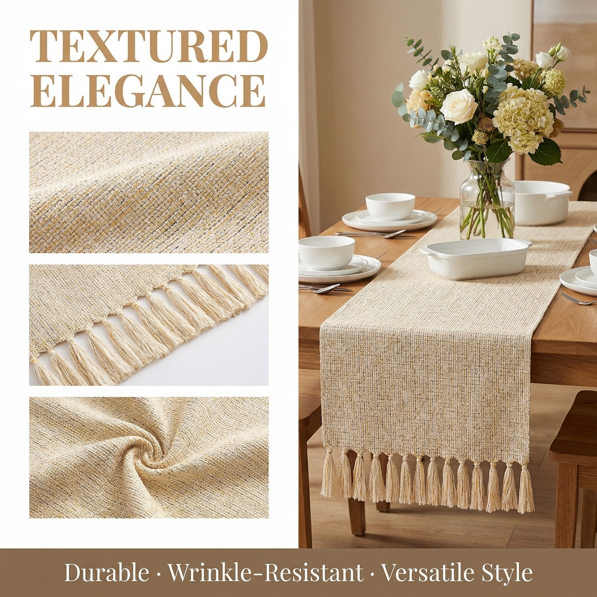 Unique Bargains Washable Polyester Table Runner for Birthday Decorations Beige 13"x72"
