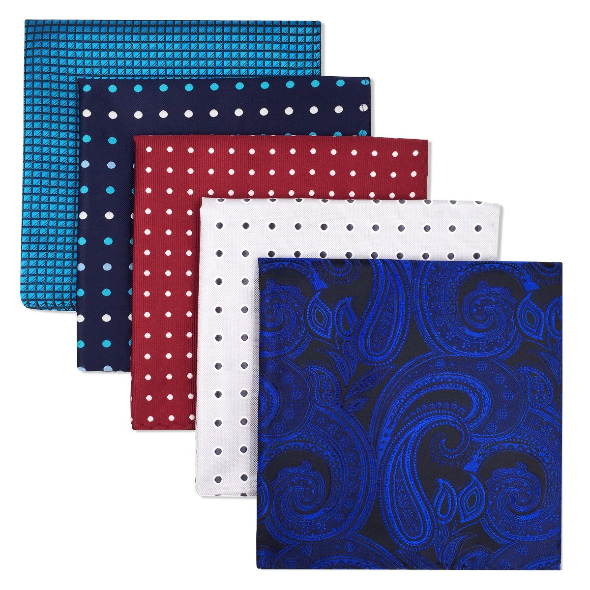 5 Pieces Assorted Mens Silk Pocket Square Handkerchiefs Set Lot 21