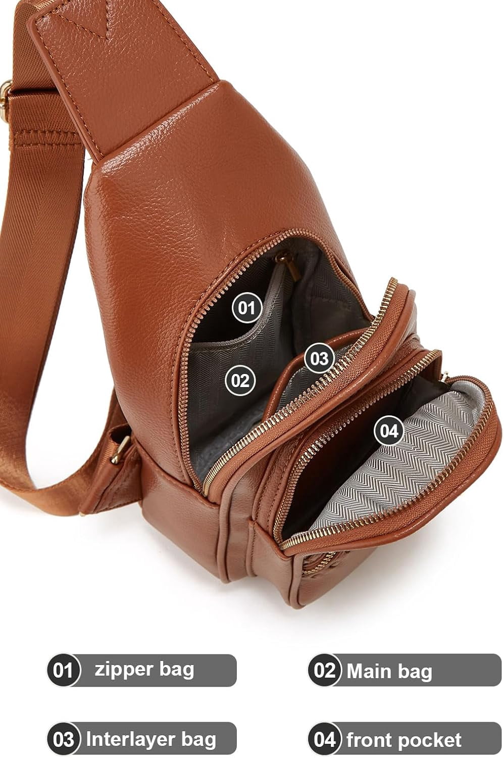 Small Sling Bag for Women, Vegan Leather Fanny Pack Crossbody Bags for Women, Chest Bag With Wide Strap