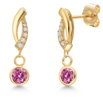 Gem Stone King 14K Yellow Gold Pink Moissanite and Lab Grown Diamond Earrings for Women | 0.51 Cttw | Gemstone Birthstone | Round 4MM