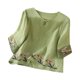 thumbnail image 2 of mfyjkho Tops De Moda Para Mujer, Suéter De Mujer Con Cuello Redondo, Hebilla Y Mangas 3/4 De Imitación De Lino Bordado, Estilo Moderno Tops Para Mujer Xl, 2 of 8