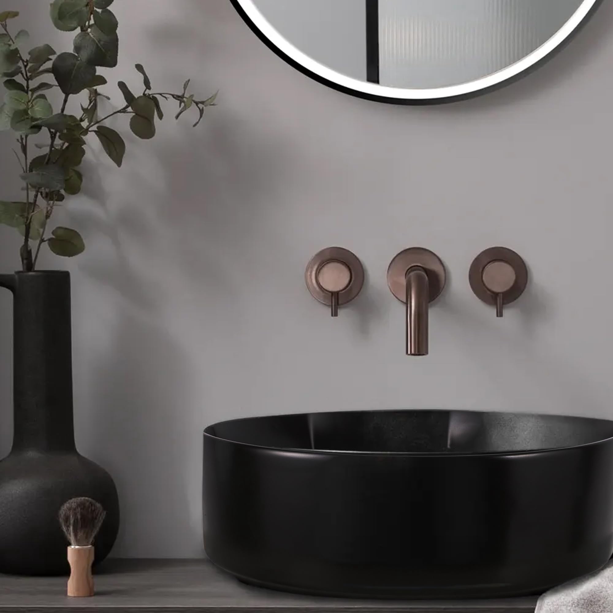 Strictly Sinks Round Ceramic Luxury Vessel Sink - 16 Inch Modern Countertop Bathroom Sink Black