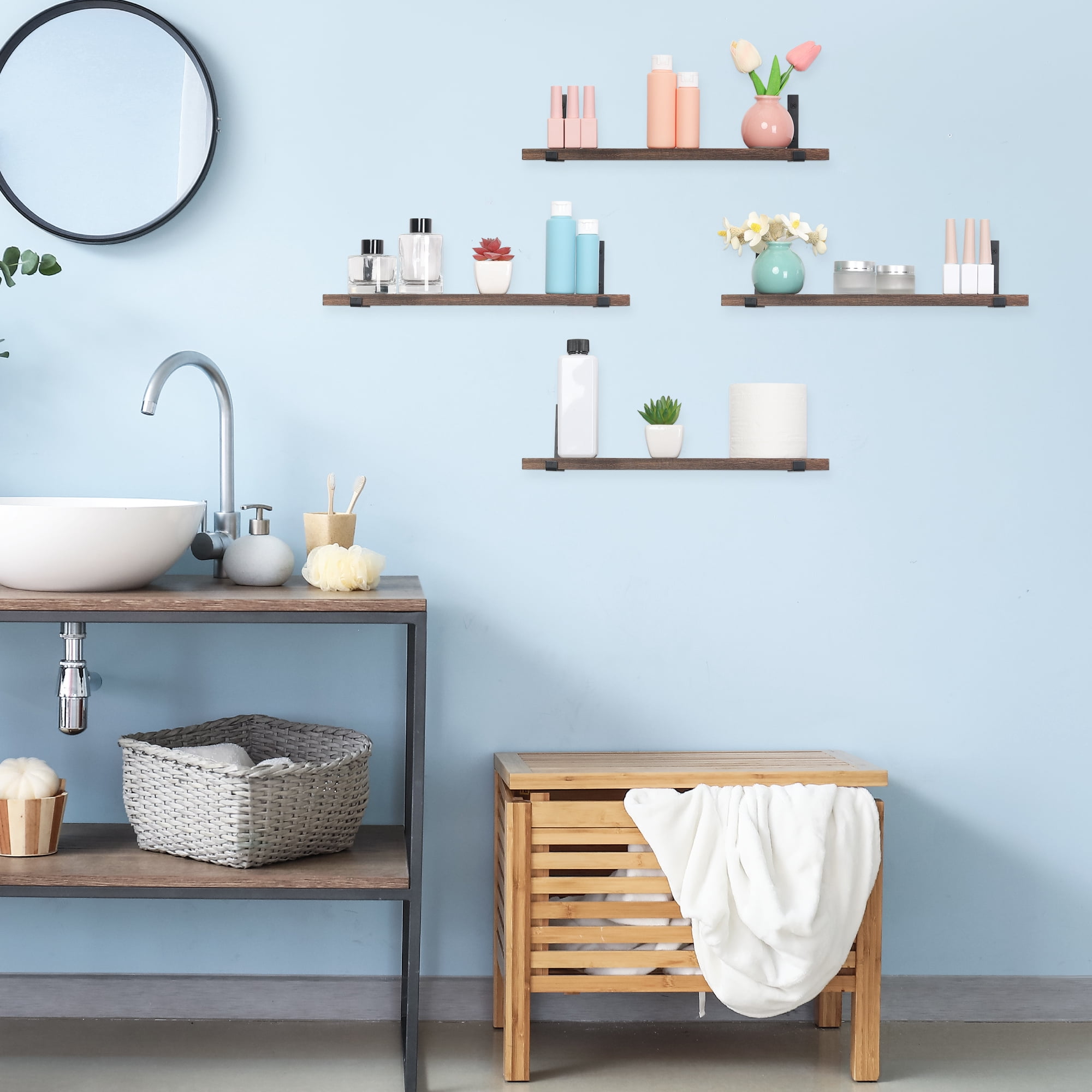 Unique Bargains Acrylic Floating Shelves for Wall Bathroom Living Room Kitchen Dark Brown 15.7*5.9in