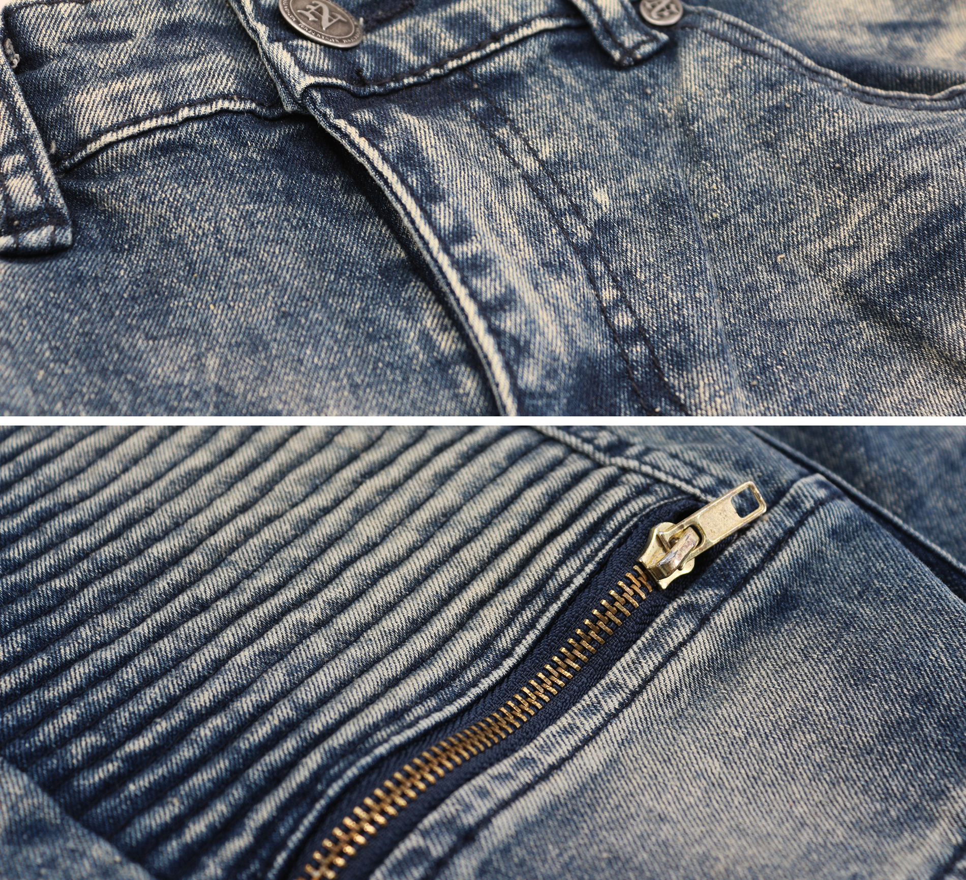 Men's Muscle Fit Distressed Moto Quilt Zipper Super Skinny Stretch Denim Jeans (DXZ-80-VN/SS-Blue, 30x30) - image 3 of 3