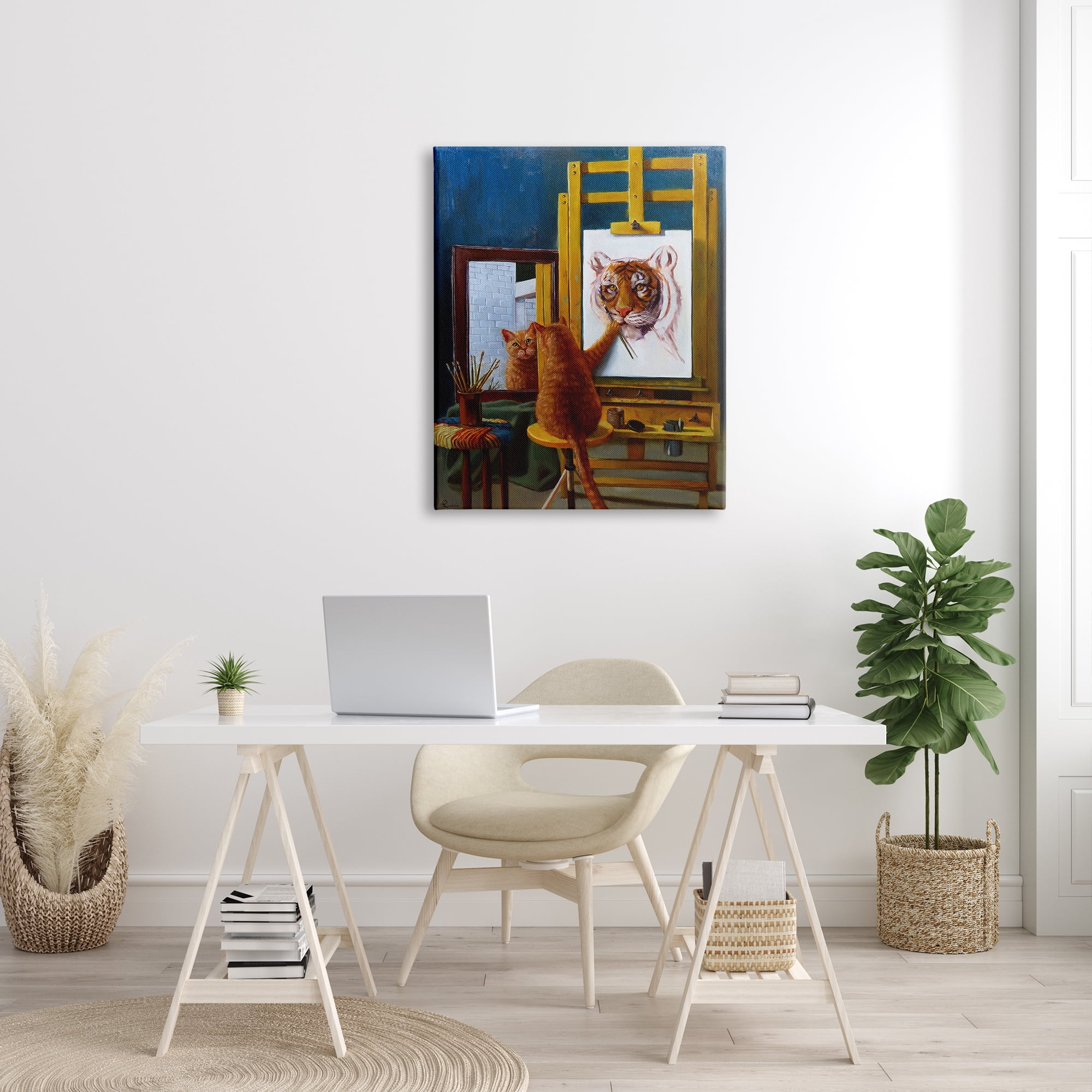 The Stupell Home Decor Collection Cat Confidence Self Portrait as a Tiger Funny Painting XXL Stretched Canvas Wall Art, 30 x 1.5 x 40
