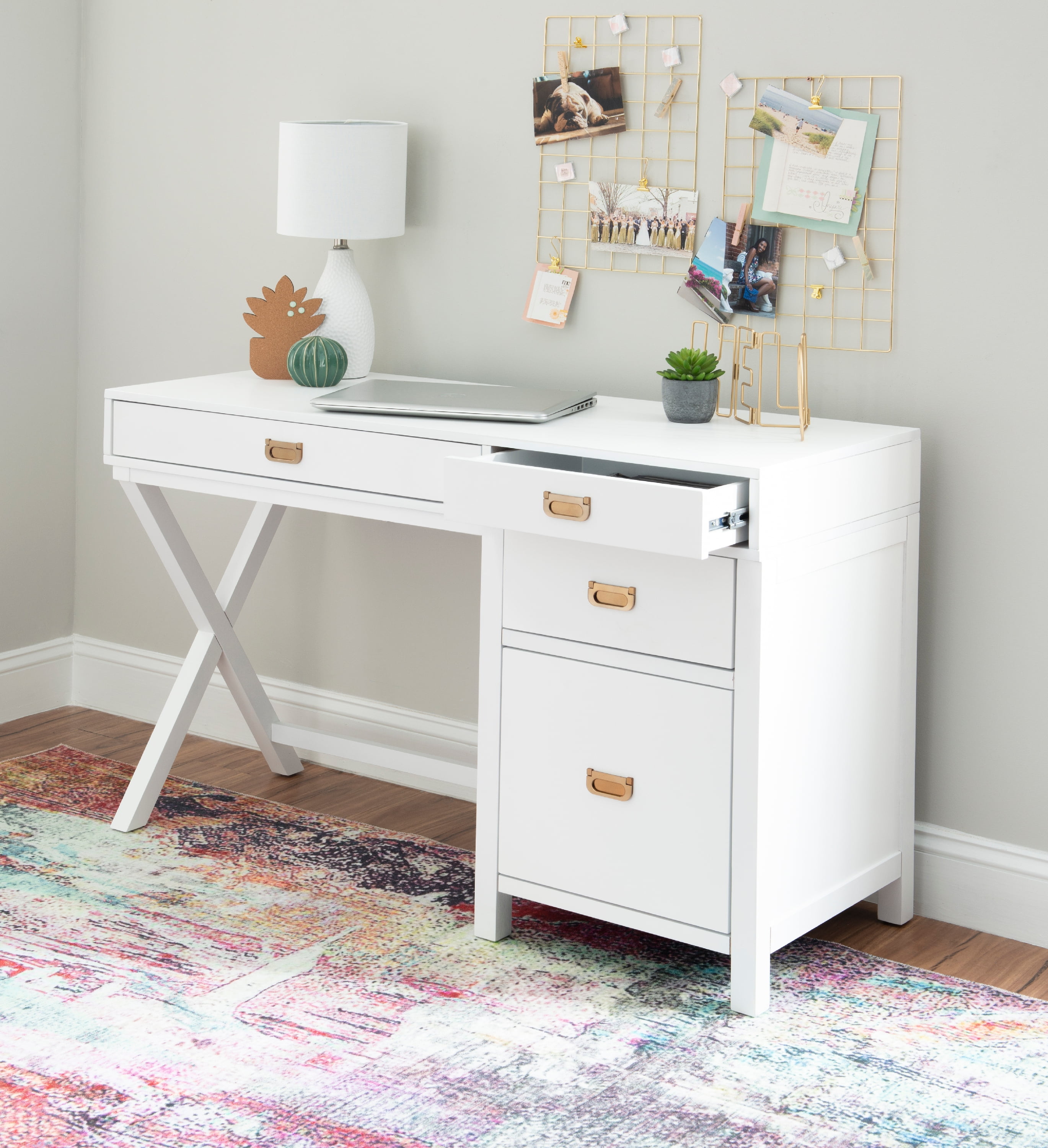 silver desk with drawers