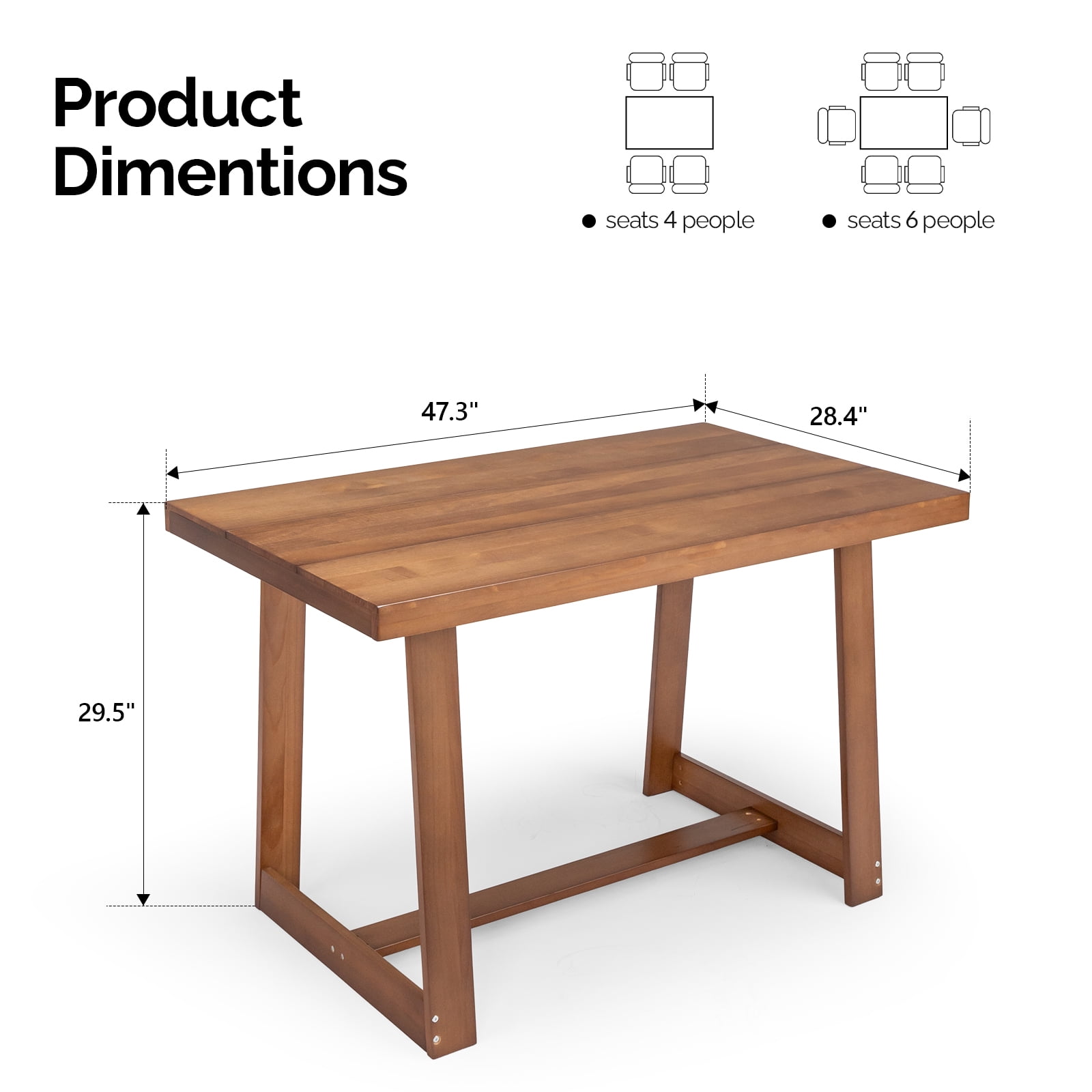Ktaxon Pine Wood Dining Table for 4, 47.3" Rectangle 4-Person Indoor Farmhouse Kitchen Table Solid Wood Dinner Breakfast Table for Small Space, Apartment Friendly, Walnut