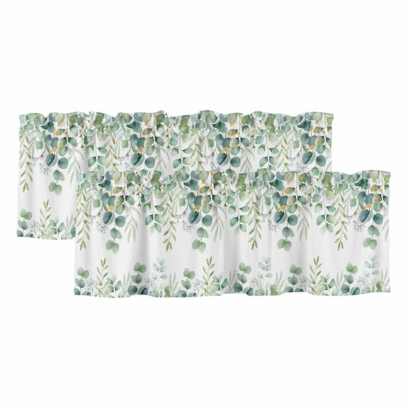 2 Pack Valances for Windows 54 x 18 Inch, Sage Green Eucalyptus Leaves Decorative Kitchen Curtain Valance, Spring Summer Botanical Rod Pocket Short Curtains Window Treatment for Bathroom/Cafe