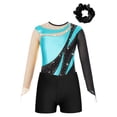 thumbnail image 5 of Alvivi Kids Girls Long Sleeve Gymnastics Leotard with Shorts Hair Scrunchie Dance Unitard Biketards Lake Blue 16, 5 of 7