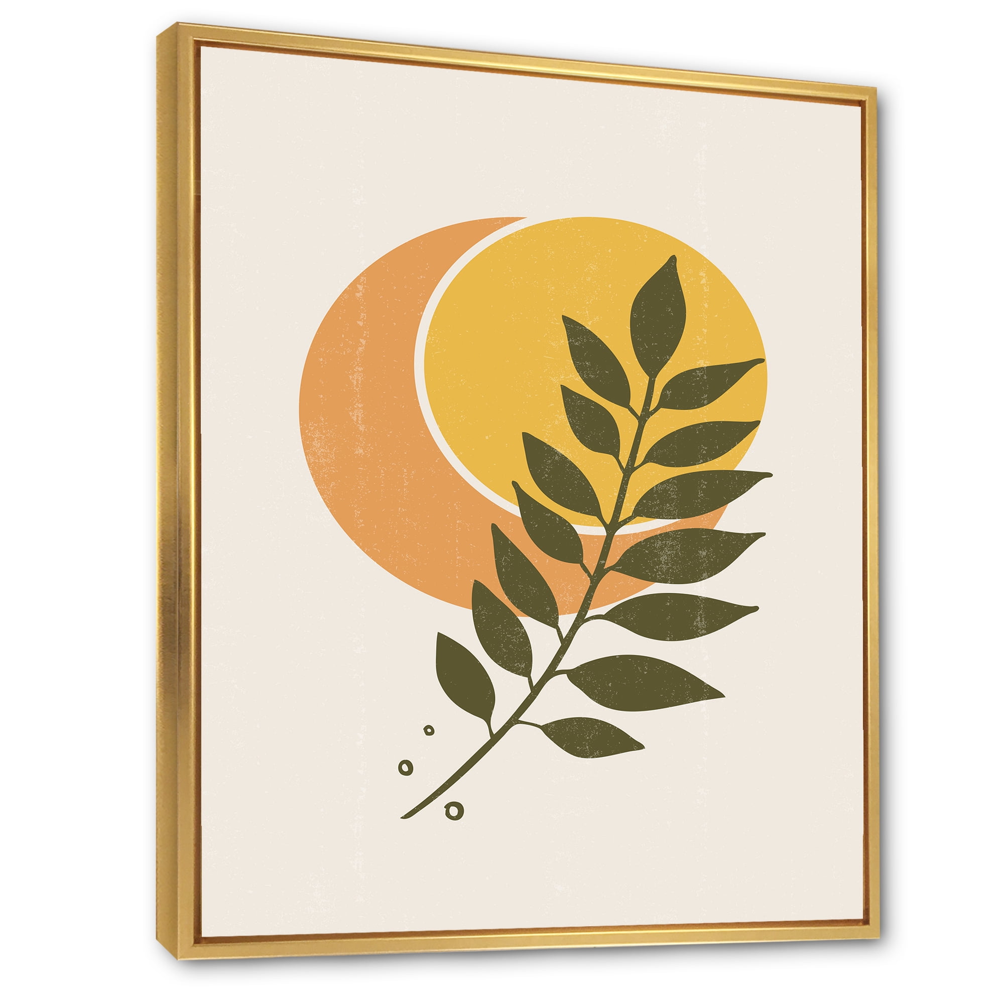 Designart 'Abstract Geometrical Moon and Sun With Leaf V' Modern Framed Canvas Wall Art Print