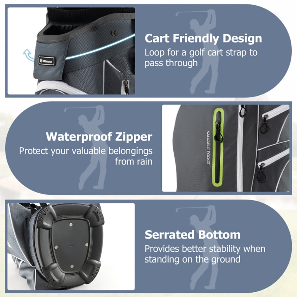 Topcobe 9.5 Inch Lightweight Golf Cart Bag with 15 Way Top Dividers, Golf Bags for Adult, Multiple Pockets, Green
