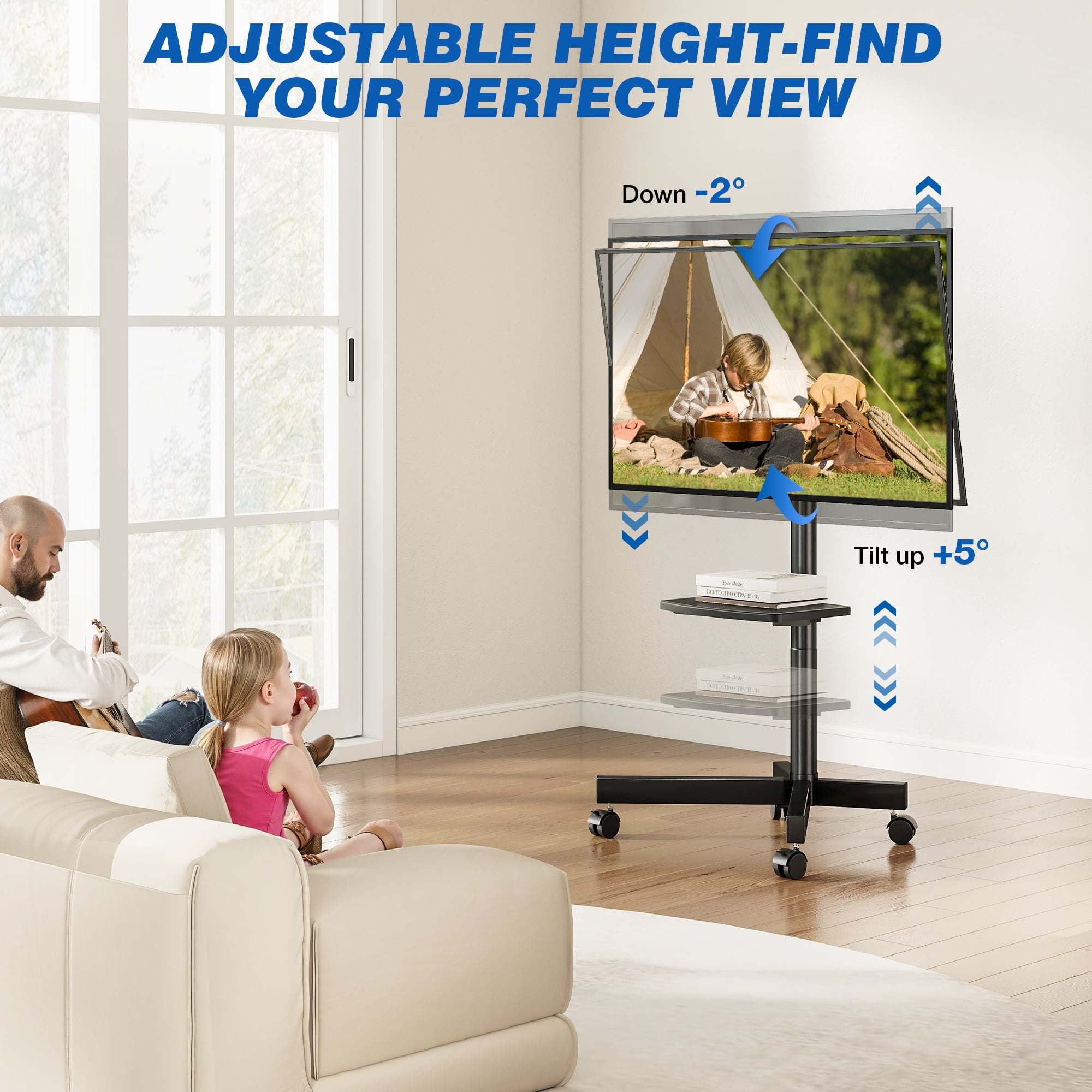 TAVR Furniture Mobile Rolling TV Cart with Locking Wheels for 23-60 inch TVs, Adjustable Rolling Floor Stand TV Trolley Holds up to 88lbs