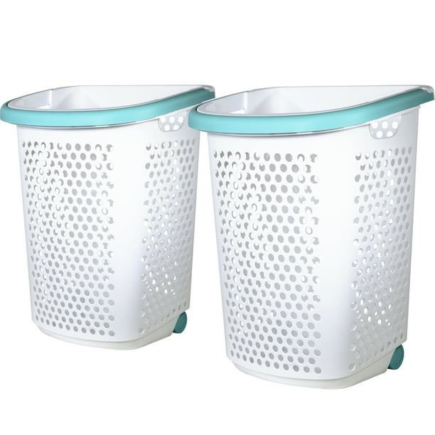 Home Logic 2 Bushel Rolling Plastic Laundry Hamper with Popup Handle
