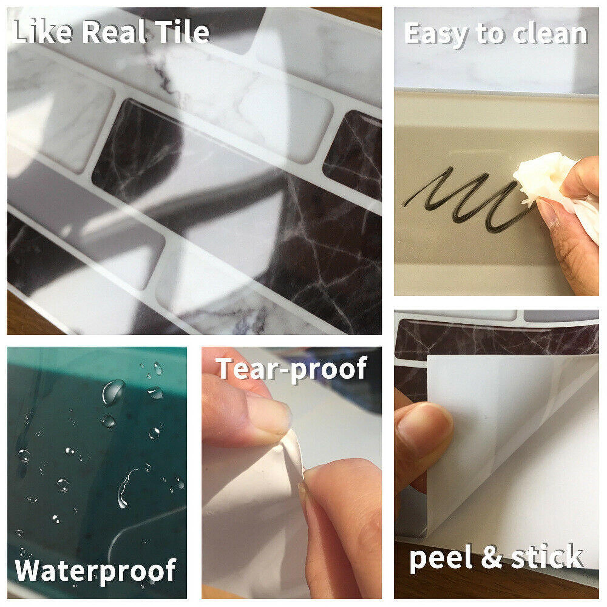 Amerteer 27Pcs 3D Stone Brick Self Adhesive Tile Sticke, 7.87"x3.94" Peel and Stick Backsplash Tile for Kitchen, Marble Grey