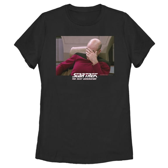 Women's Star Trek: The Next Generation Captain Picard Palm to Face Meme Graphic Tee Black Medium