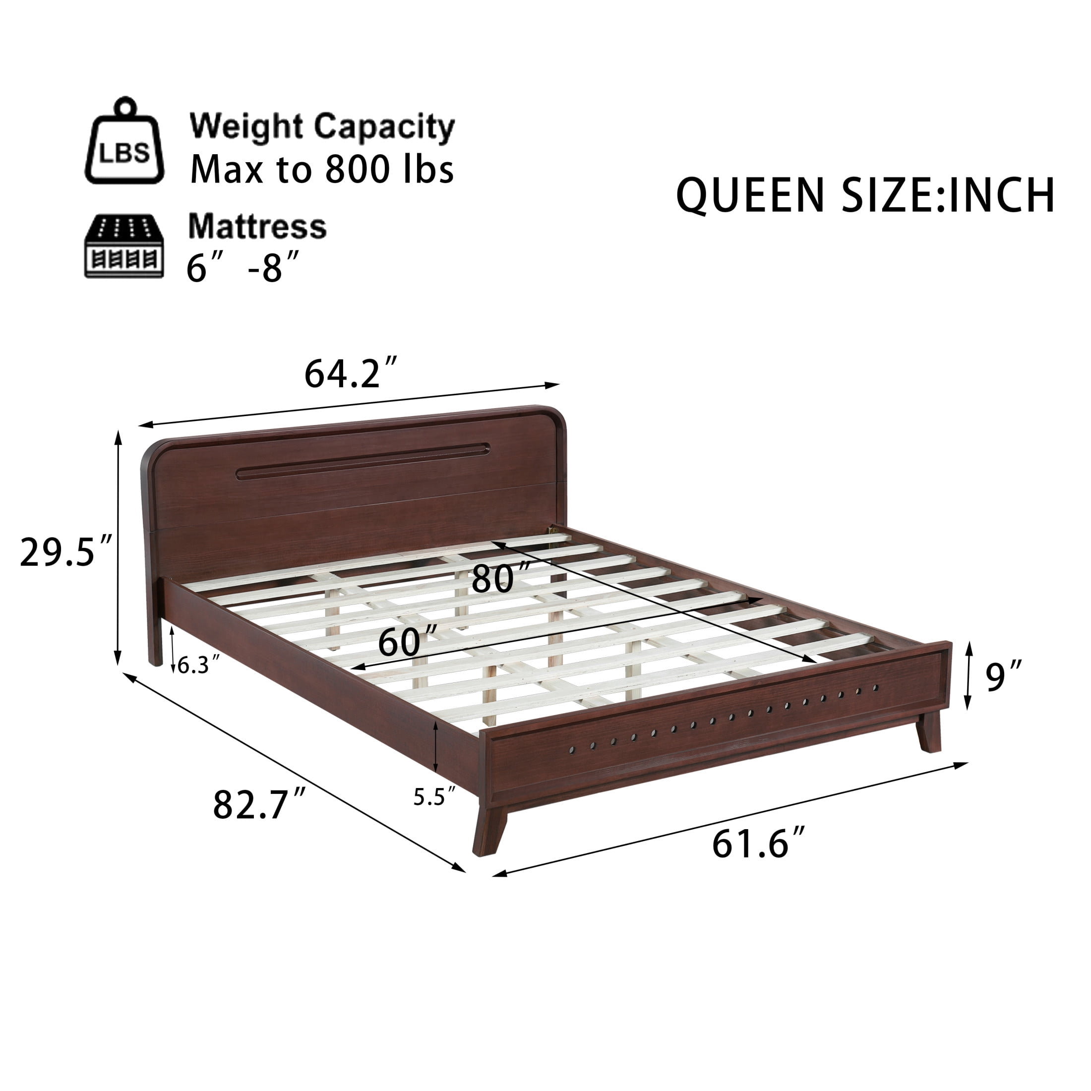 Christopher Knight Home Queen Size Bed Frame with Headboard, Solid Wood Platform Bed, Dark Walnut