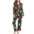 thumbnail image 3 of Feancey Halloween Pjs Set Women Long Sleeve Button Down Sleepwear Vintage Spider Web Print Pajamas Lounge Pants Two Piece Outfits Sets Black L, 3 of 7
