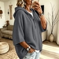 thumbnail image 6 of Domzest Oversized Hooded Knit Sweater for Women 3/4 Sleeve V Neck Button Up Hoodies 2026 Fall Casual Lightweight Pullover Sweater Gray XL, 6 of 6