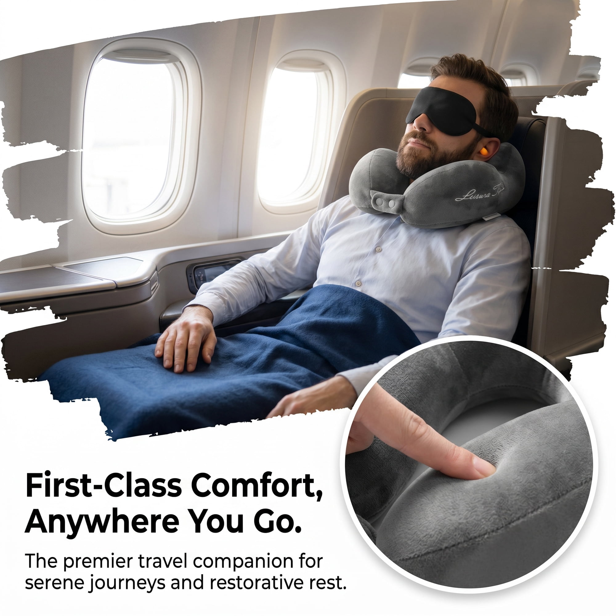 Unique Bargains PP Cotton U Shape Neck Pillow with Earplugs and Eye Mask Gray 11"x10"x4"