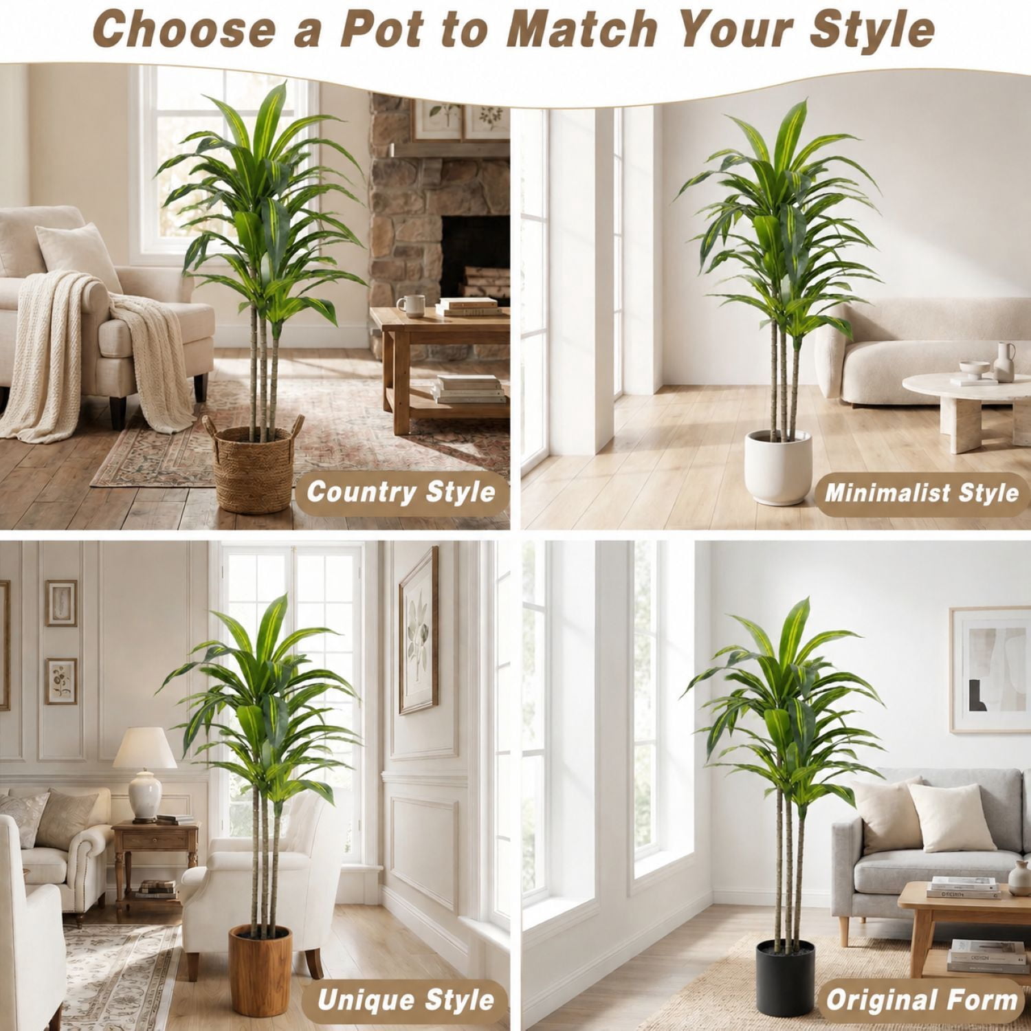 Easy4Home 3.6FT Artificial Plant Fake Dracaena Tree Potted Indoor Faux Floor Plant for Home Office Decor, Black Pot
