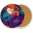 thumbnail image 2 of Coolnut Abstract Flowers Coaster, Drinks Round Absorbent Stone Set with Ceramic Stone and Cork Base, Tabletop Protection Mats and Cups Place for 4PCS Home Decor, 2 of 6