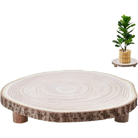 12-13 Inch Wood Cake Stand Round Wooden Cupcake Pedestal Wood Slice with Legs Rustic Slice Cake Stand Wooden Cake Holder for Wedding Birthday Party Event