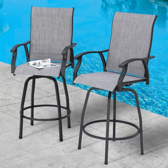 Nuu Garden Outdoor Patio Swivel Bar Stools with Backrest, Set of 2 Textilene High Bistro Stools, 360 Degree Swivel Patio Bar Height Outdoor Chairs, Gray